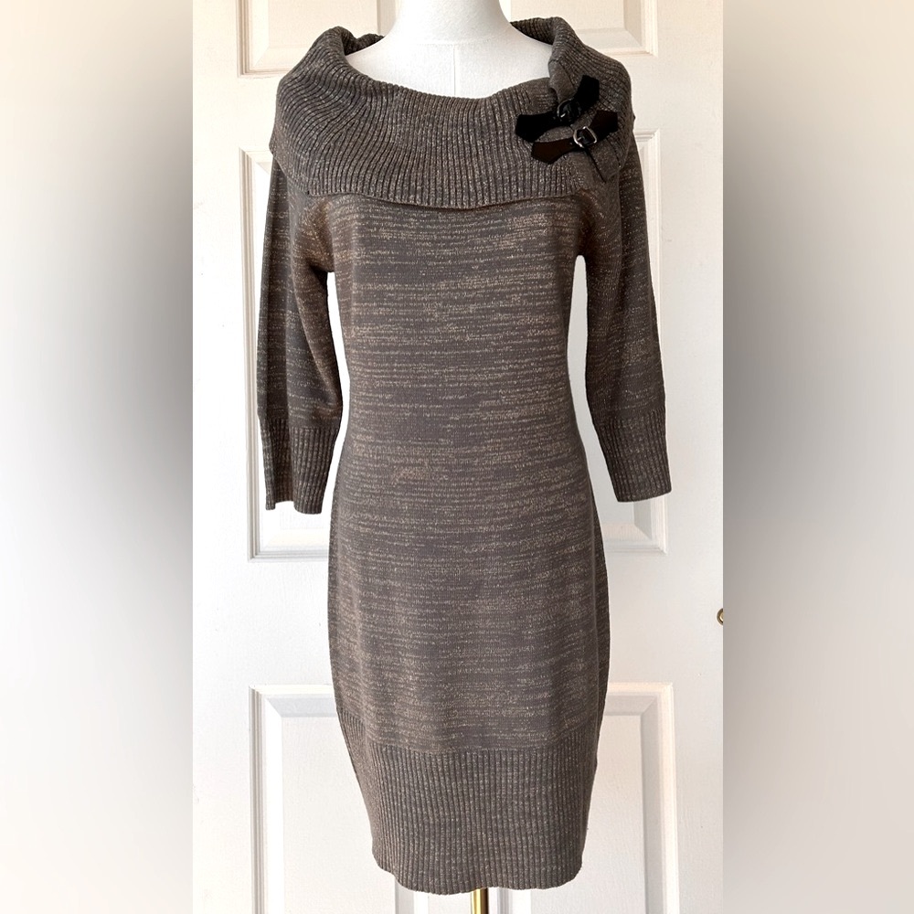 Sequin Heart Sweater Dress Gold Metallic Thread Size Large‎